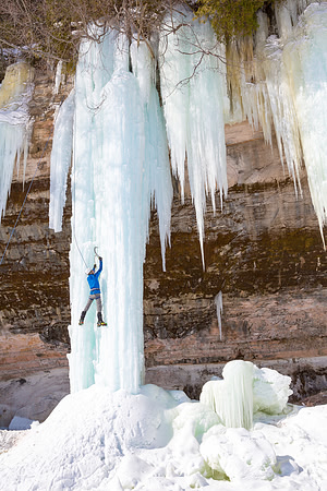 Ice Climbing on Grand Island Ice Curtain
