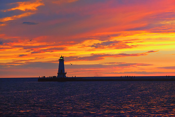 Sunset over North Breakwater Lighthouse in Ludington Michigan