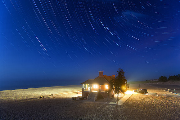 Startrails Over Ludington State Park Beach House