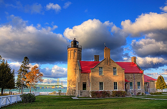 Old Mackinac Point Lighthouse and Mackinac Bridge