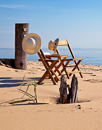 Wood Chairs and Straw Hats