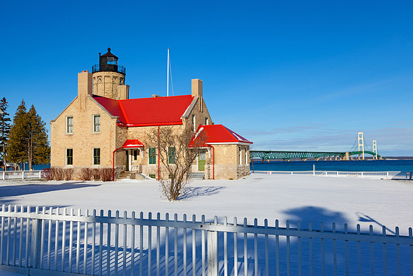 Winter at Old Mackinac Point Lighthouse in Mackinaw city