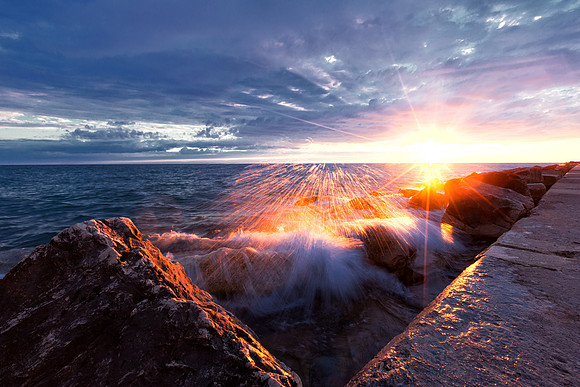 Sunset Waves and Splash - Lake Michigan