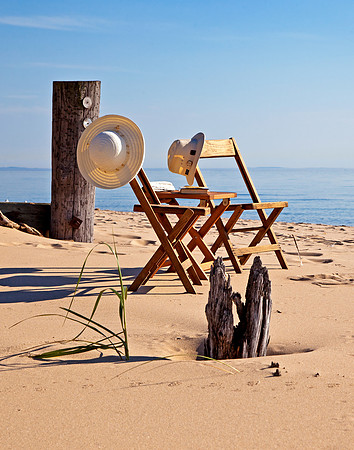 Wood Chairs and Straw Hats