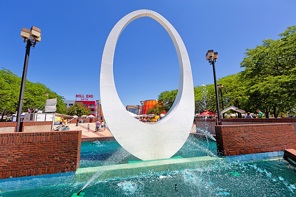 Water fountain sculpture in Bay City Michigan