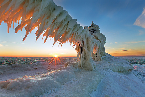 Sunset at St. Joseph Lighthouse in Winter