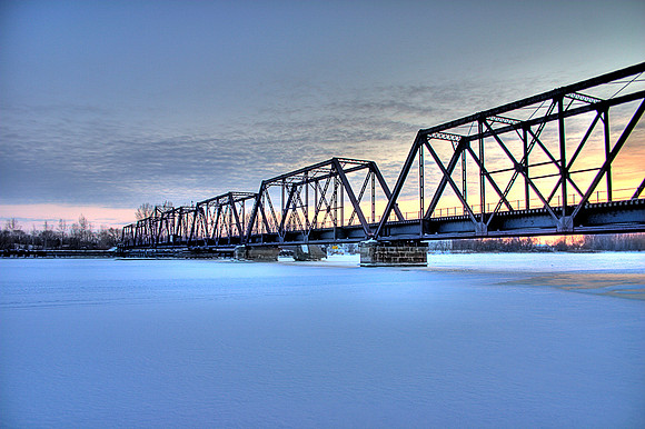 R.R. Trestle at Winter Dusk
